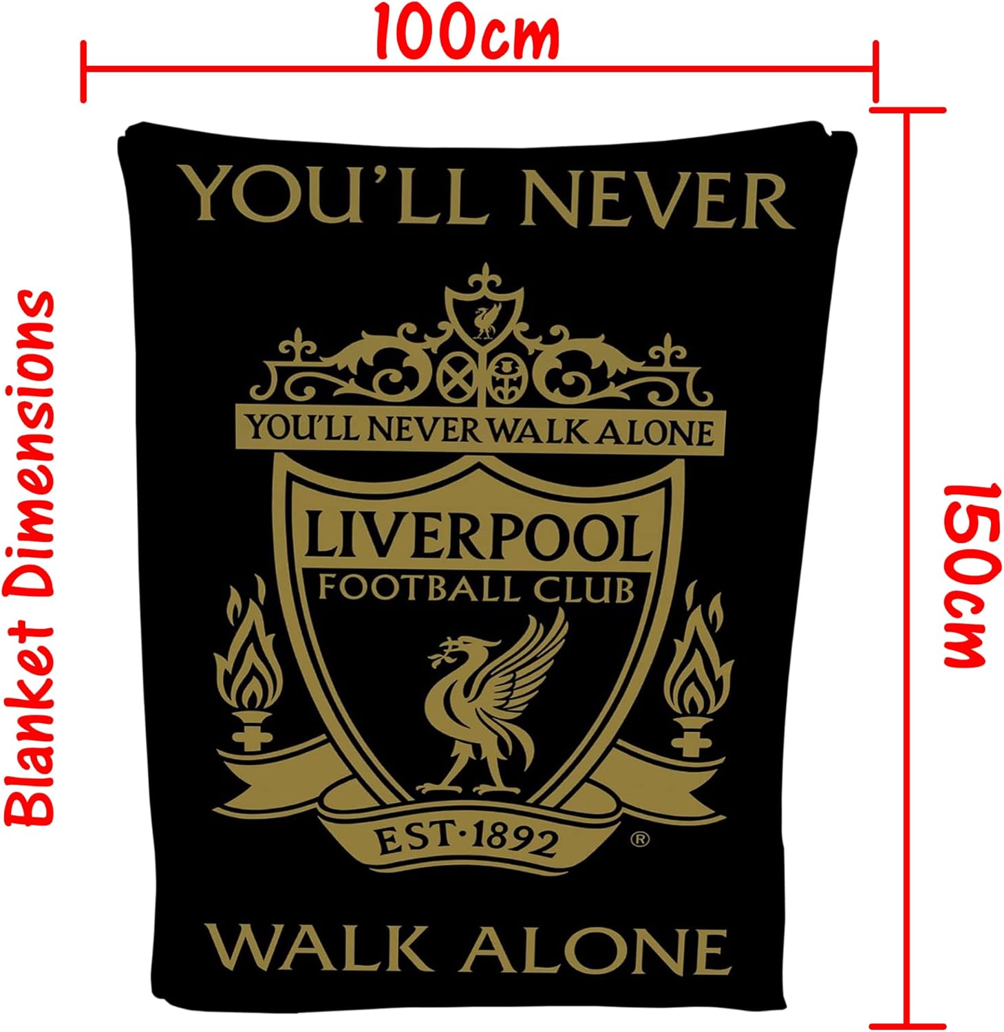 Liverpool Football Crest Black Fleece Blanket Throw Soft LFC Warm Sofa Travelling Blanket Liverpool Gift for Men Kids Teen 100x 150 cm