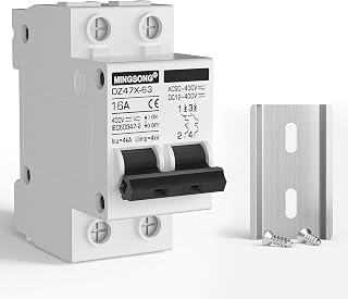 DC Solar Panels Disconnect Switch 16 Amp Solar Shut Off Switch 12V-400V 2 Poles Small Miniature Circuit Breaker for PV Homes, AC 110V DIN Rail MCB
