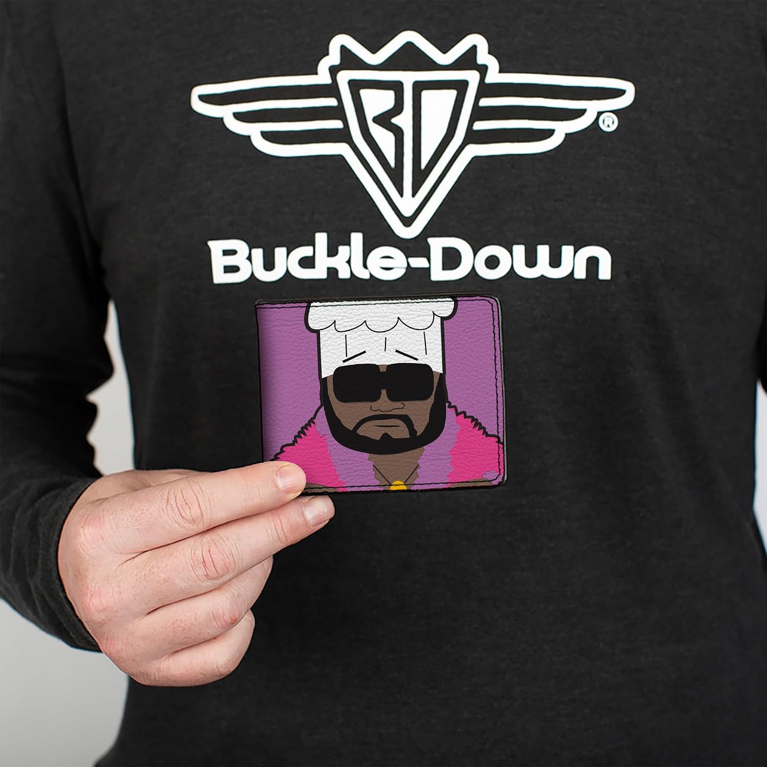Buckle-Down Comedy Central Wallet, Bifold, South Park Chef Pose and Text Purple, Vegan Leather