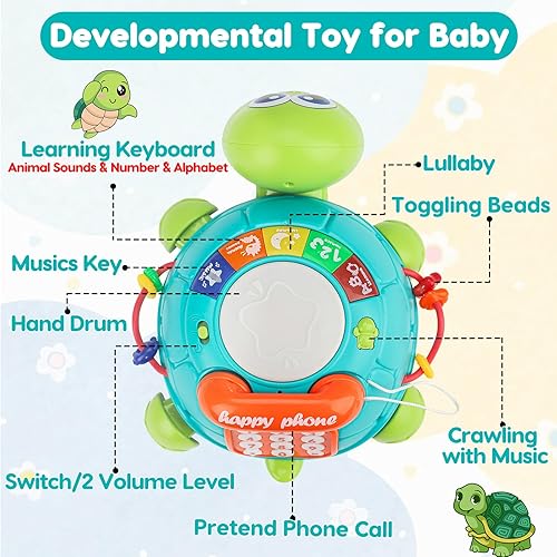Miniatura 2 de Juguete de gateo para bebés de 6 a 12 meses, 8 en 1 juguete musical de aprendizaje de tortuga para bebés de 0-3-6 7 8 9 12-18 juguete educativo con