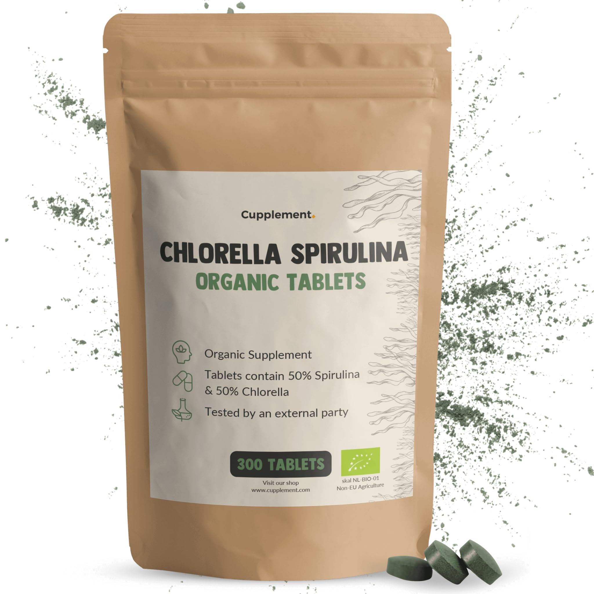 Spirulina Chlorella 300 comprimés d'algues 500 MG par comprimé Organic - No Capsule, Flakes or Powder - Algae - Superfood - Supplement - Hawaii - Alga - Blue - Spirilina - Chlorela