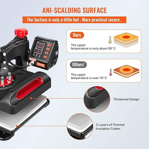Miniatura 3 de VEVOR Máquina de prensa de calor 11 en 1 de 12 x 15 pulgadas, máquina de prensa de camisetas de 360 , máquina de transferencia de calor de