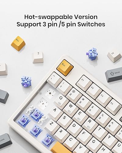 Miniatura 4 de Teclado mecánico inalámbrico, montaje en junta con sonido cremoso, Bluetooth2.4GHzUSB-C, intercambio en caliente personalizado, retroiluminación