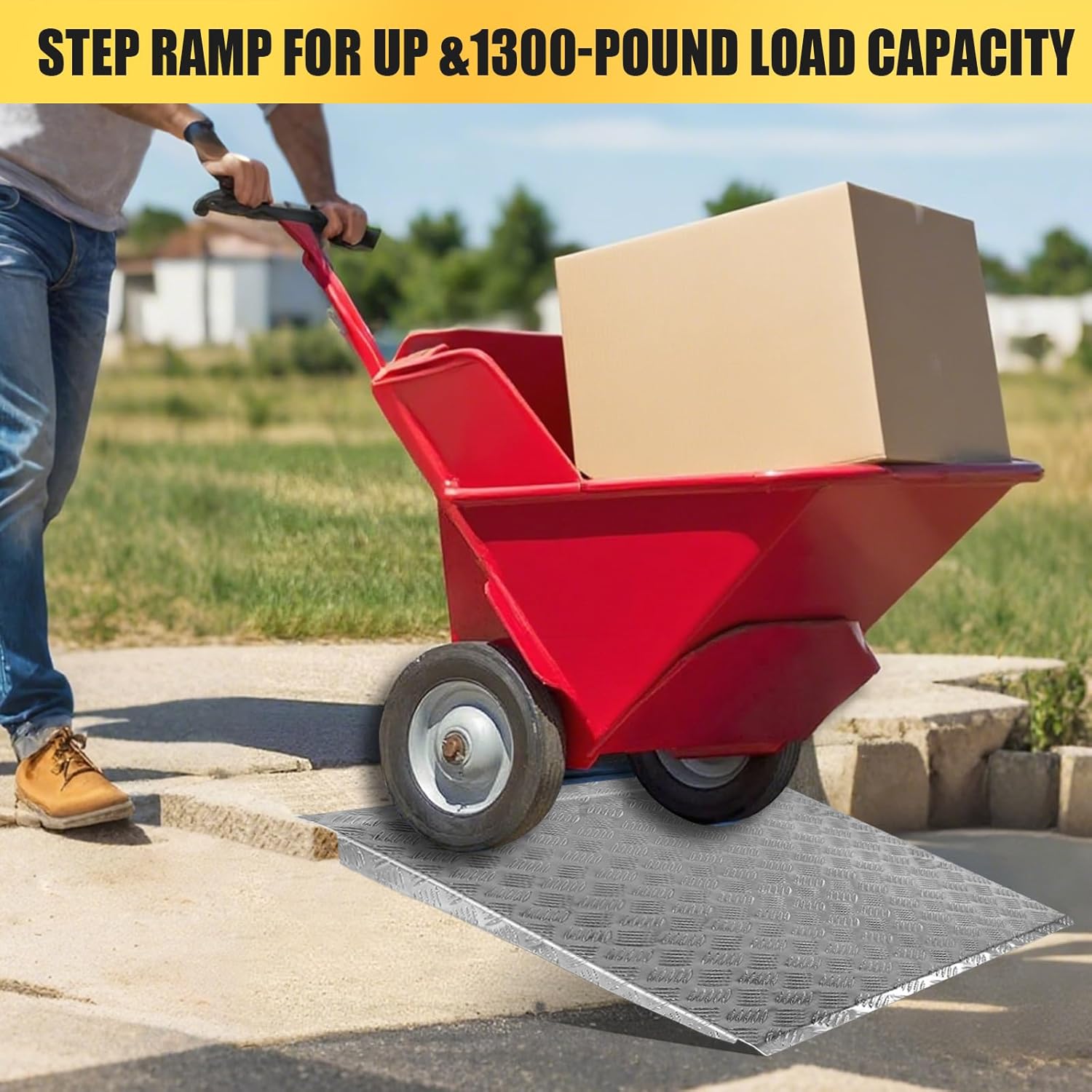 Threshold Ramps for Doorways, 5052 Aluminum Magnesium Alloy, 33.5" L * 31.7" W, 2" Height, 1300 Lbs Capacity, Lightweight Portable Wheelchair Ramps