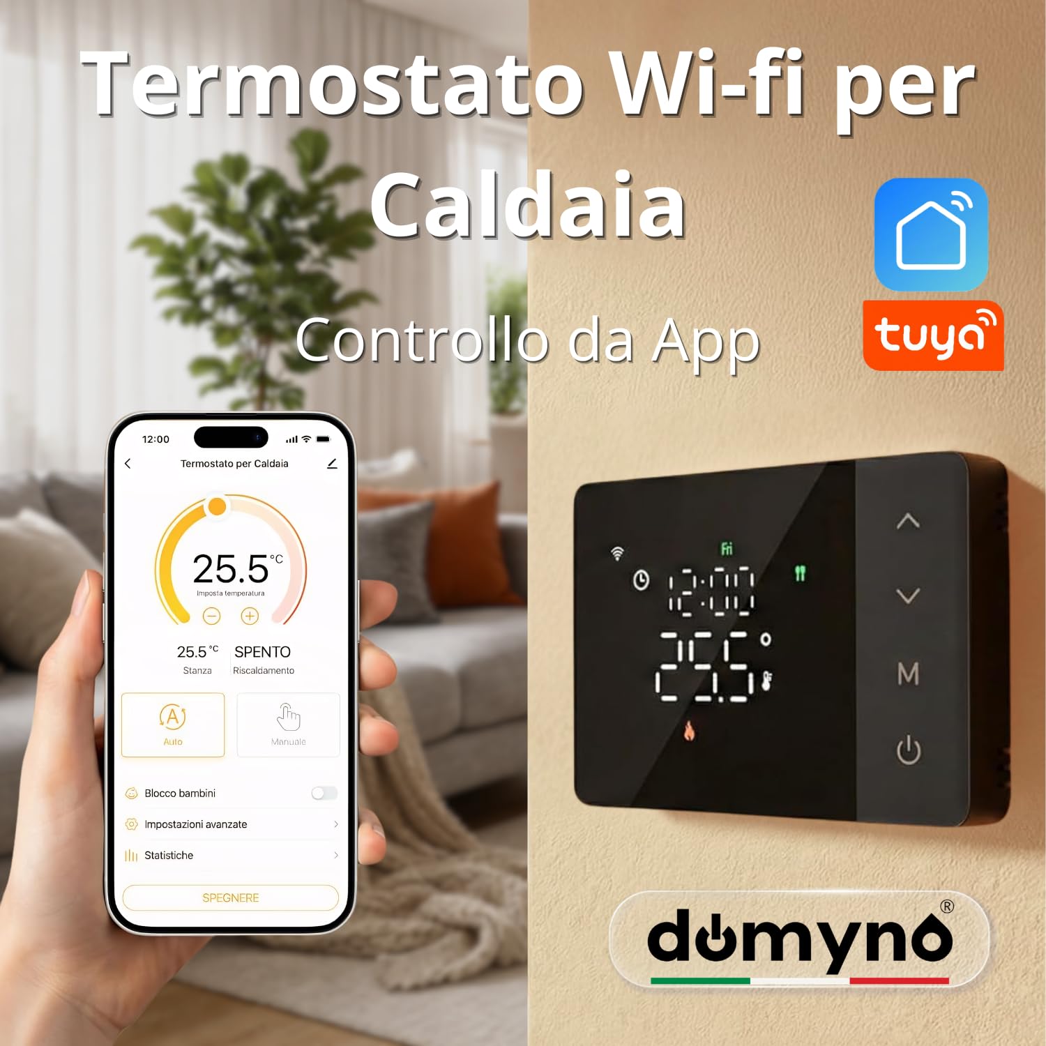 domyno Thermostat WiFi à piles pour chaudière, contrôle smartphone application Alexa Google Chronothermostat intelligent mural boîte 503, 502 programmation hebdomadaire et manuelle (noir)