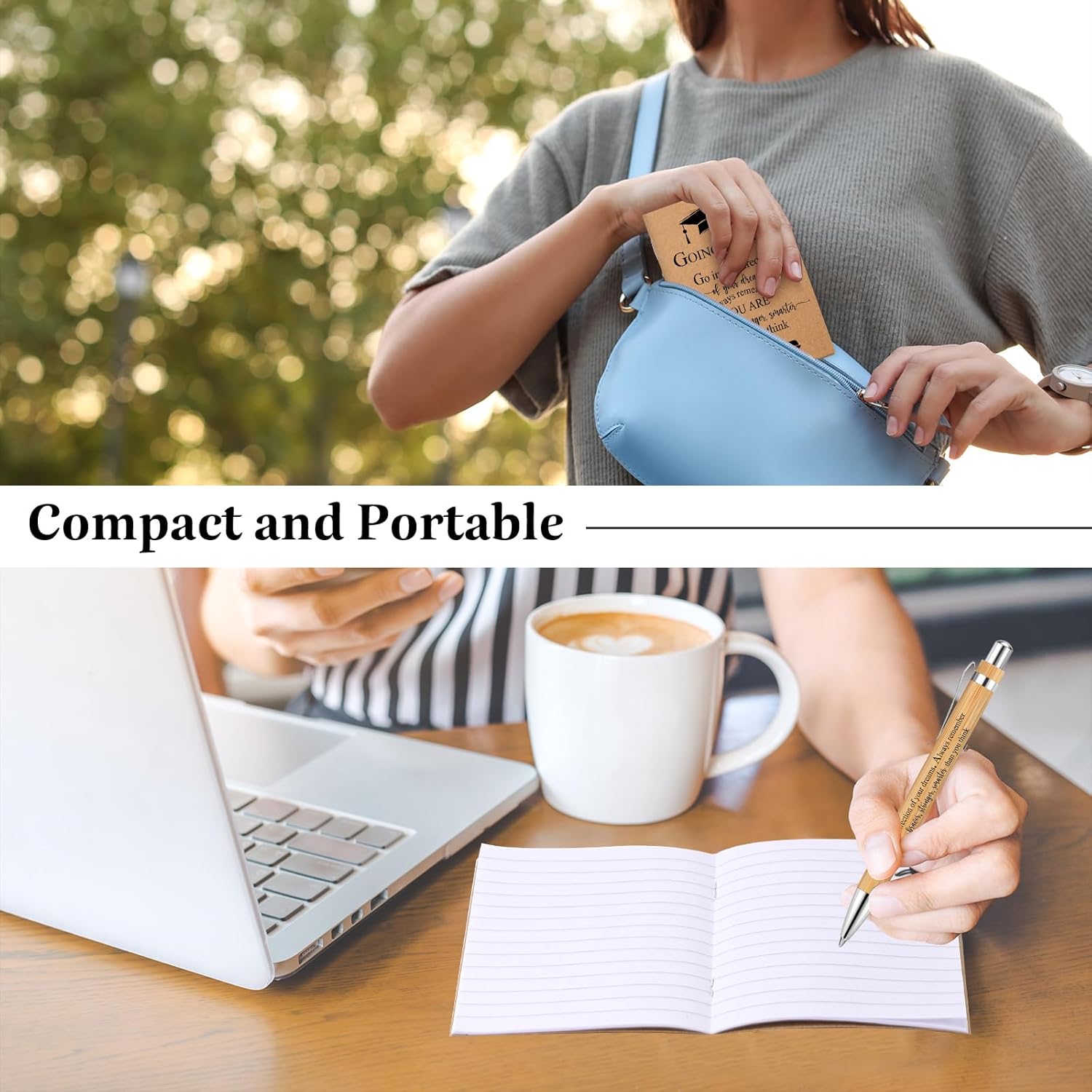 Kosiz Graduation Gifts Motivational Mini Journal Inspirational Bamboo Pen Kraft Notebooks Bulk Wooden Retractable Ballpoint Pen for Class of 2026 College Gifts(120 Pcs,Wooden)