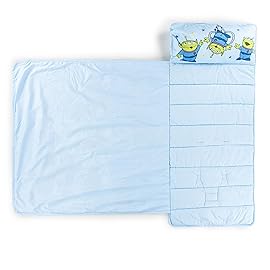 Jay Franco Kids Nap Mat Cartoon Embedded Pillow & Blanket - Soft 46x20Microfiber Sleeping Bag with Name Tag & Handle for School, Travel, Sleepover, Blue - Toy Story