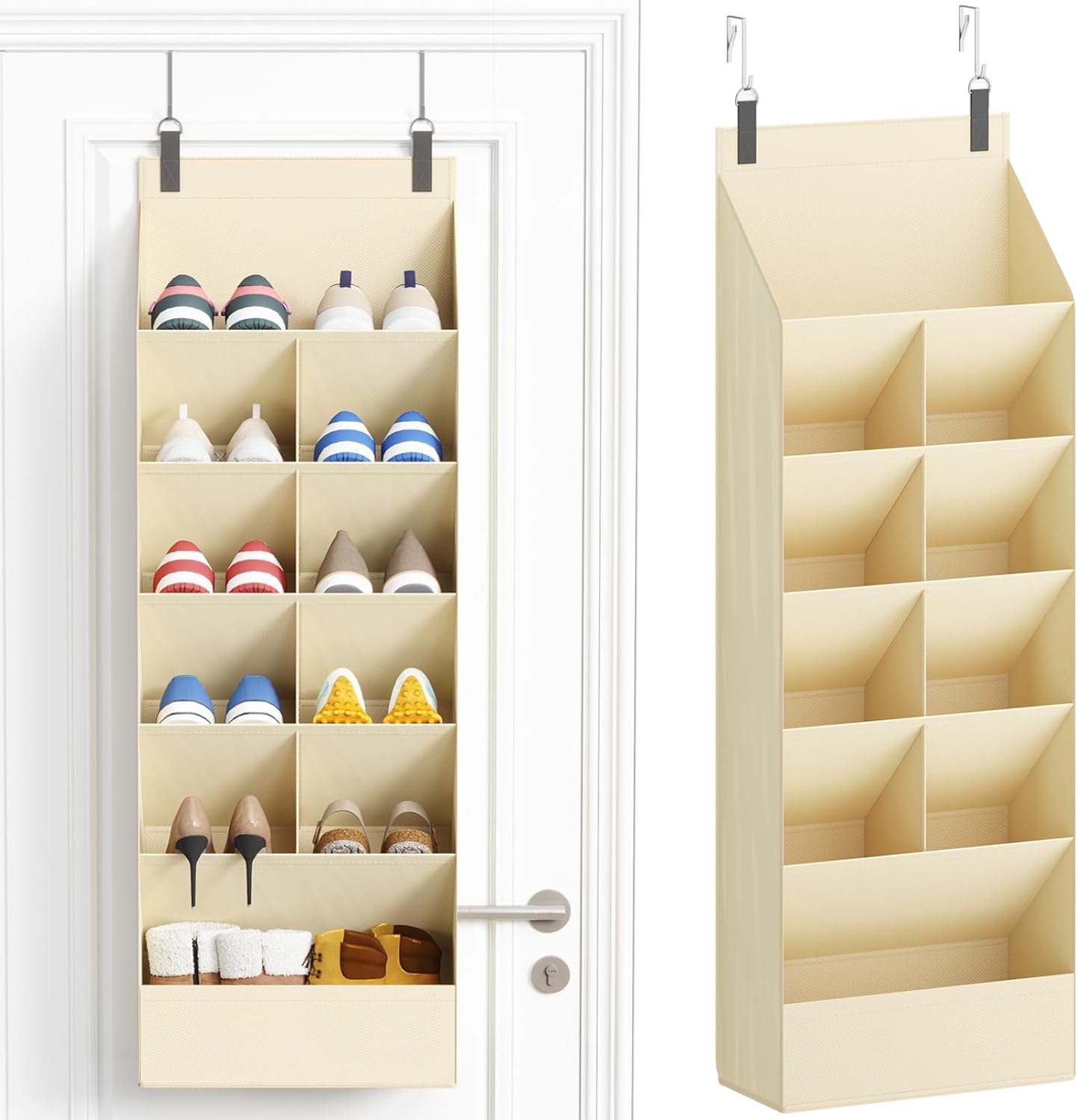 Lifewit 6 Tier Over the Door Shoe Organisers with 11 Deep Pockets, Fabric Hanging Wall Mounted Shoes Rack Behind Door Storage Organizer for Boots, Sports Sneakers in Dorm,Home or Closet,1 Pack, Beige