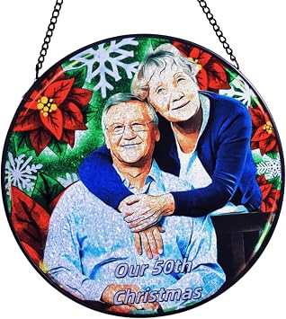 Personalized Portrait Stained Glass Suncatcher, Custom Name Photo Memorial Ornament Window Hanging Transform Your Photos Into Art Personalized Family Portrait from Photo Suncatchers for Windows A