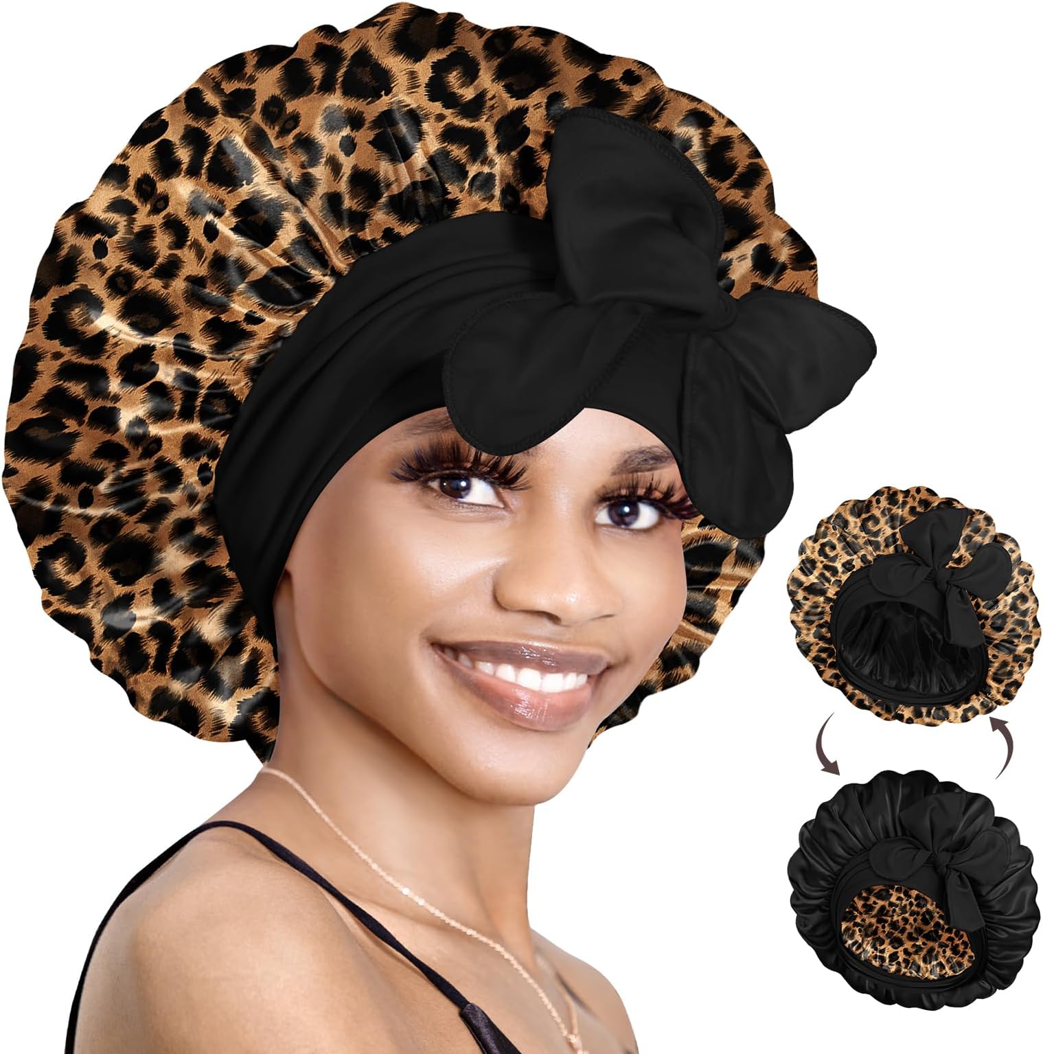 Silk Bonnet for Sleeping Women Reversible Double Layer Satin Bonnet Hair Bonnet Night Sleep Cap for Curly Hair