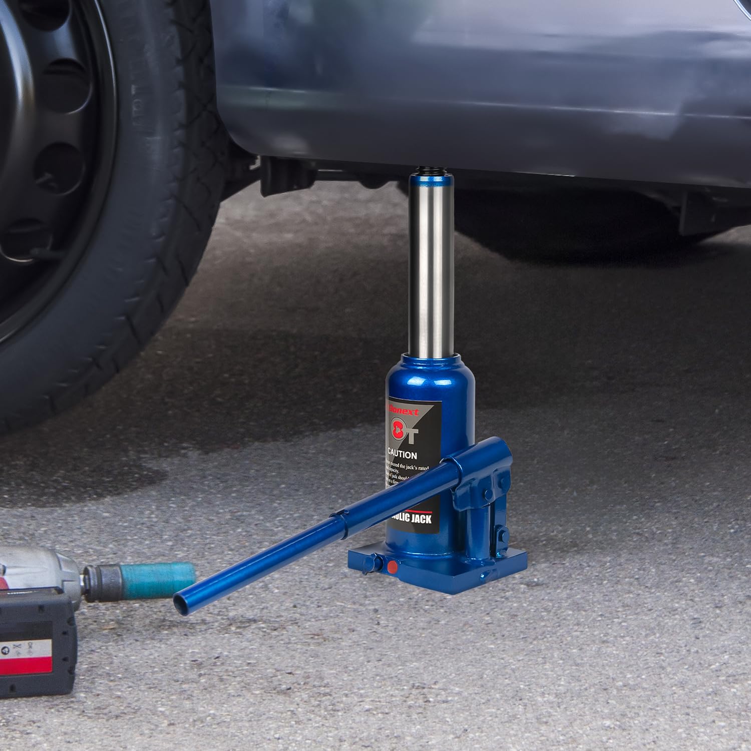 Martinetto idraulico a bottiglia, 8 tonnellate/18000 kg, cric per auto blu, campo di sollevamento da 7,48 a 36,6 cm, martinetto saldato per auto, pickup, camion, camper, riparazione auto