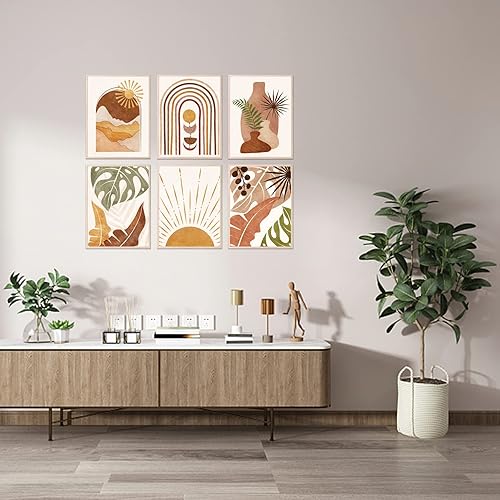 Miniatura 3 de Impresiones artísticas de pared bohemias, minimalistas, geométricos, bohemios, pósteres de pared de hoja de palmera de Monstera, sol, luna, montaña,