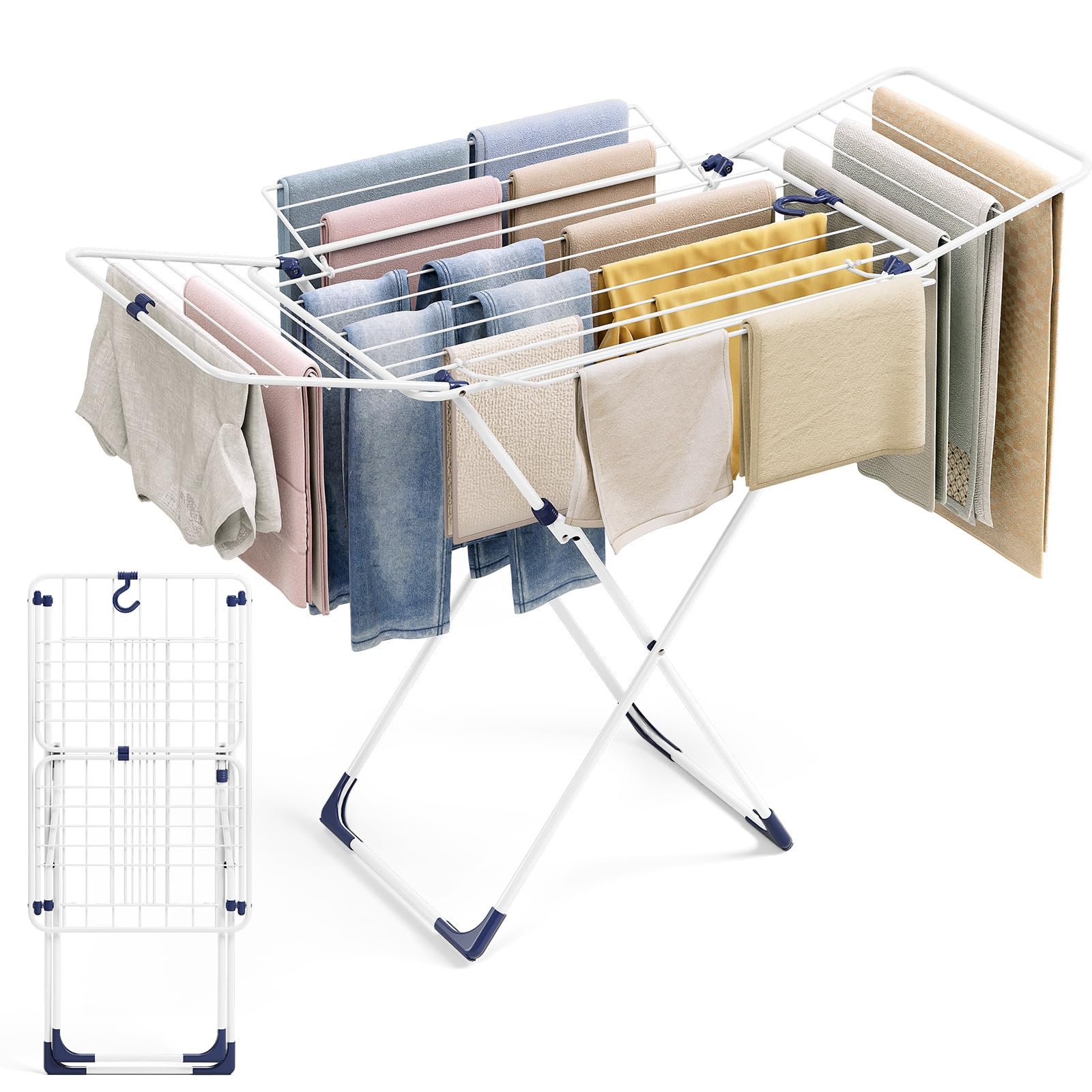 Foldable Clothes Airer, Wing Clothes Drying Rack, Metal Laundry Drying Horse Rack,Compact Indoor & Outdoor Clothes Dryer
