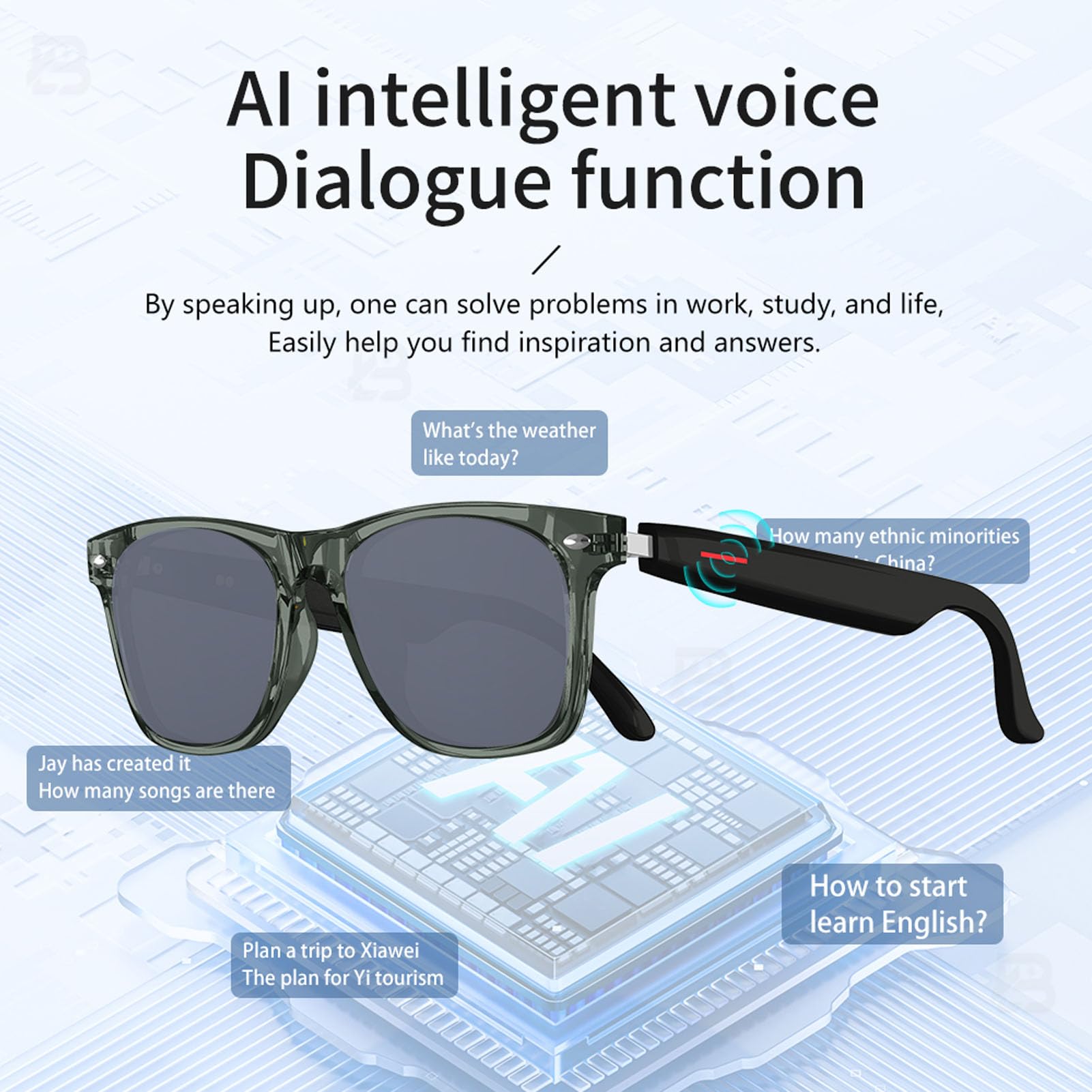 AI Smart Glasses 144 Lingue Traduzione in Tempo Reale, Occhiali da Sole Bluetooth 5.4 con Controllo Touch, IP65 Acqua Integrata in Microfono/Altoparlante, per Viaggi (cornice
