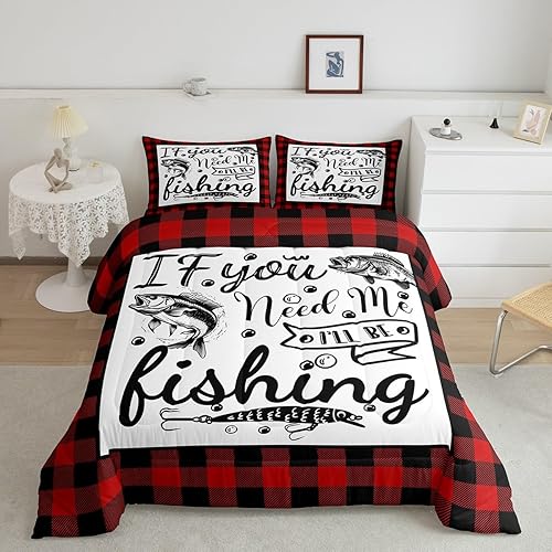 Erosebridal Juego de edredón de peces de lubina, tamaño King, juego de ropa de cama con temática de caza y pesca para niños, adolescentes, hombres,
