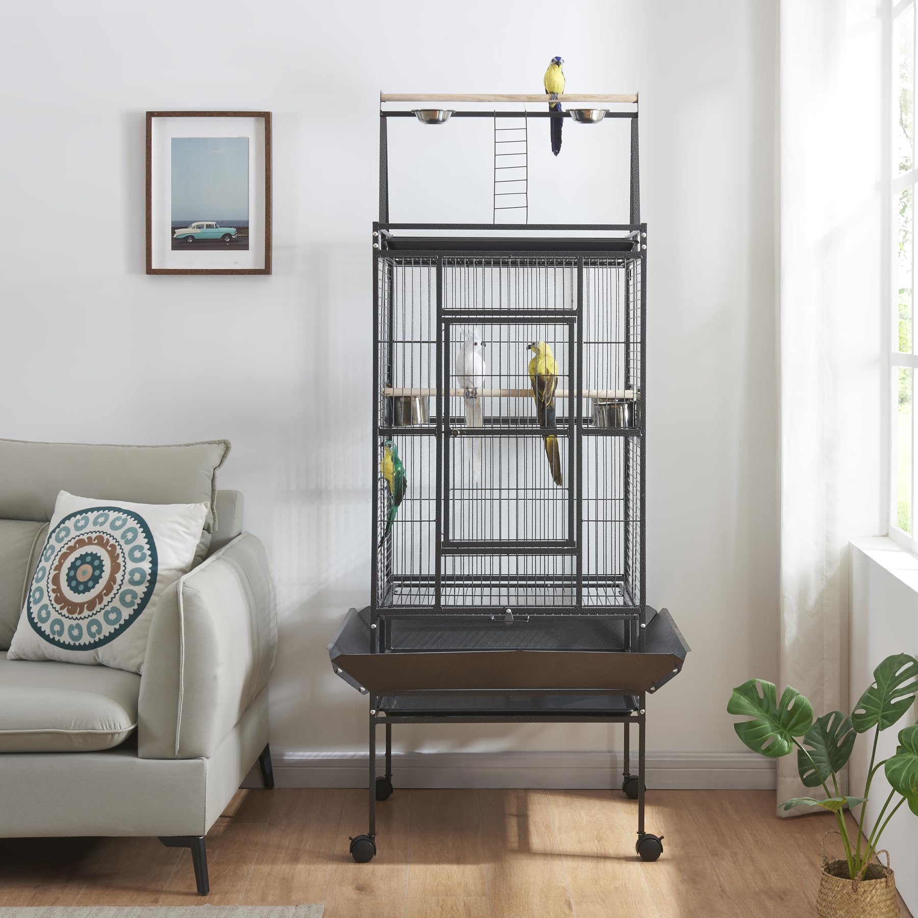 Panana Large Bird Cages Parrot Cage Wide Flight Metal Animal Cage for Budgie Parakeet Conure with Rolling Stand Wheels (152cm Height)