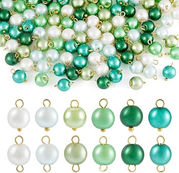 120Pcs Glass Pearl Connector Charms 6 Colors Round Pearlized Pearl Bead Link Charms Crystal Charm for DIY Earring Necklace Bracelets Jewelry Making - Green