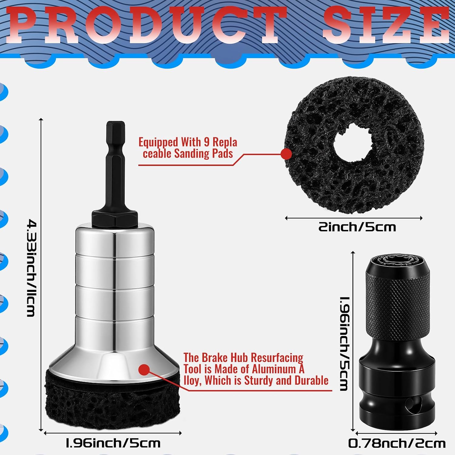 BBTO Wheel Hub Cleaning Tool Kit Wheel Stud Cleaner Brake Hub Resurfacing Kit Includes 9 Pads with Holder and Adapter, Quick Rust Removal Fits Power Drill or 1/2" Wrenches for Nuts Car Truck