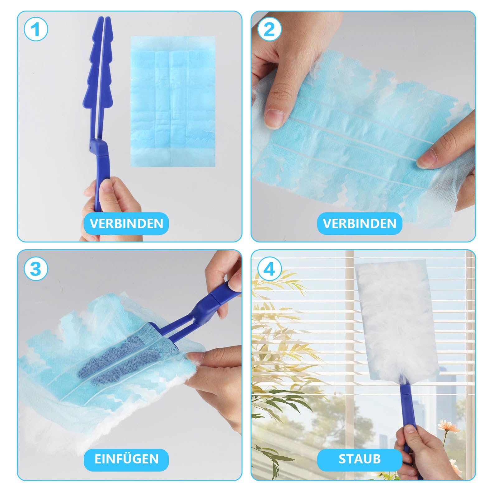 30 sztuk Wymienne chusteczki do kurzu z 1 uchwytem | Kompatybilne z Swiffer Zestaw do czyszczenia kurzu, Microfiber Chusteczki do czyszczenia kurzu i brudu, 15 x 10 x 0,2 cm