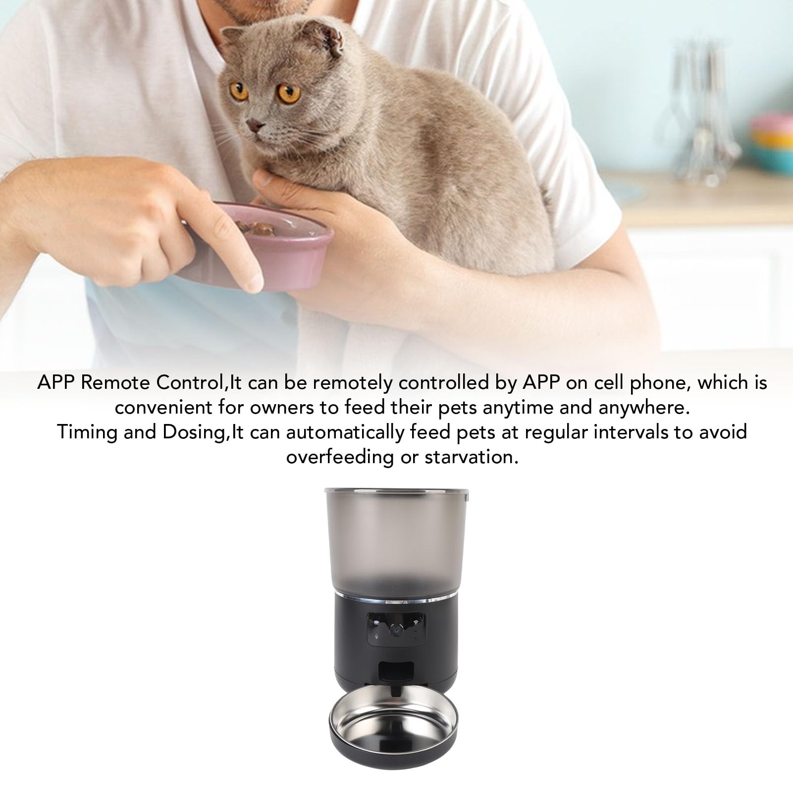 Topiky Comedero Automático para Gatos de 4 litros, Dispensador de Comida Seca con Temporizador, Control por Aplicación, Comedero para Mascotas con Control de Porciones, Diseño Des (Enchufe de la UE)