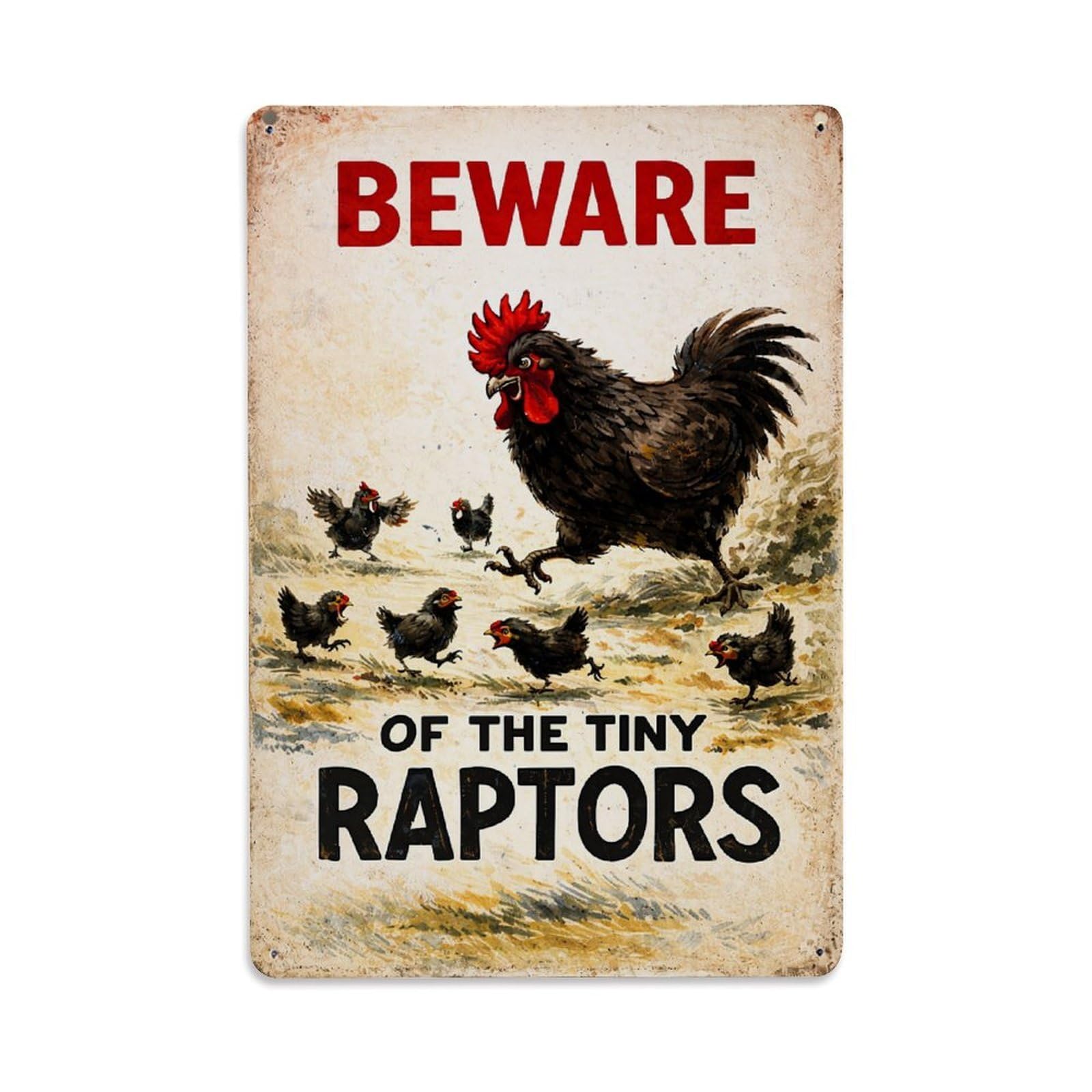 Beware Of The Tiny Raptors Retro Metal Tin Sign, Vintage Metal Poster for Bar, Home, Man Cave, Kitchen, Laundry Room Art Decor 8x12 Inch