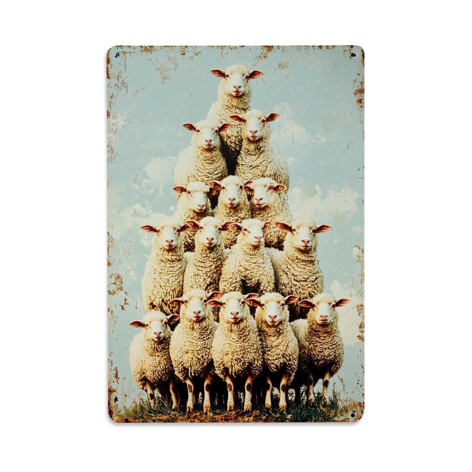 Jdfenggu Vintage Sheep Pyramid Pattern Print Art Retro Metal Tin Sign, Decor Art Poster For Bar, Home, Man Cave, Kitchen, Laundry Room Gift 8X12inch