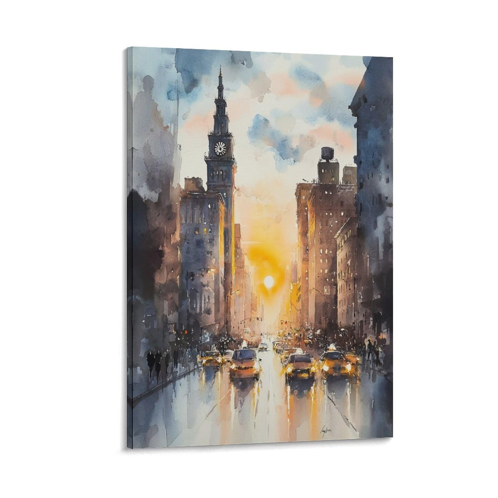 XWYMXZ New York Cityscape 20x30inch(50x75cm) Vintage Travel Poster Watercolor Canvas Art