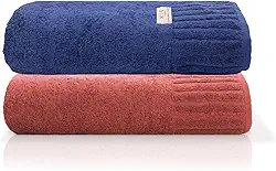 Jogo Toalha De Banho Gigante Ele/Ela Velour 500g/m², 100% Algodão, 02 Peças 85cm x 150cm, Toque Super Macio, Aconchegante, Melhor Absorção, Moderno E Sofisticado (Vinho/Marinho)