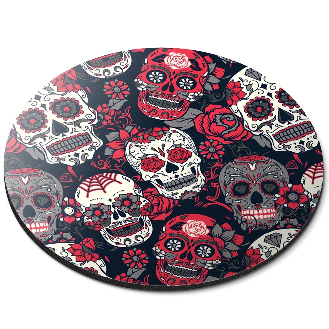 Sugar Skulls Day of the Dead Flexible Round 5mm Rubber Mouse Mat Pad Office Home Novelty Printed Desk Accessory #170015