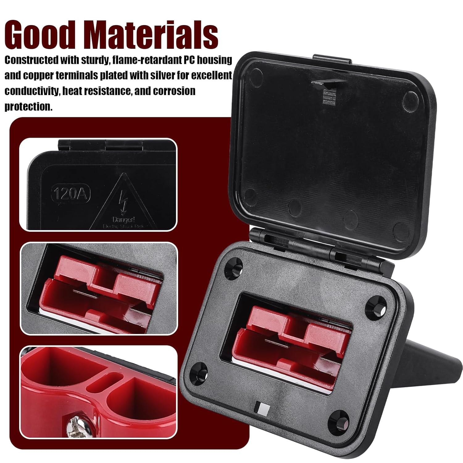 Anderson Battery Quick Disconnect Connectors with Flush Mount Plates, Dust Covers, Heavy-Duty Plug Kit for Trailer, Winch, RV, Solar, Truck, (120A)