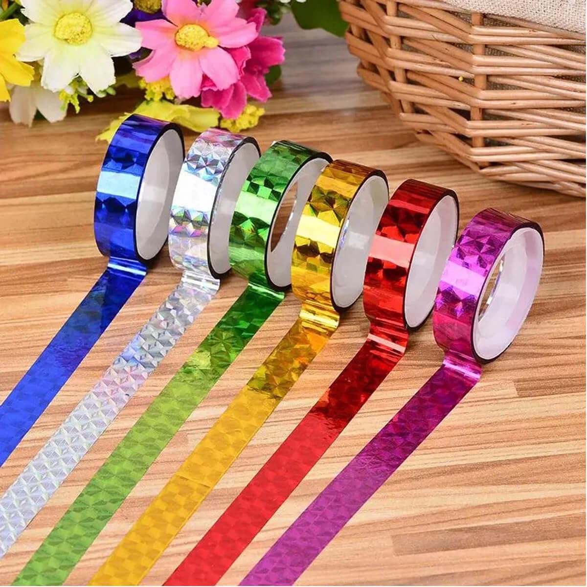CARBOFIX GOLD Colorful Decorative Glitter Adhesive Tape Rolls, Shining Laser Cello Tapes, Holographic Shining Color Glitter Tape (Pack Of 48) (B0CW1VGT9X) Amazon Price History, Amazon Price Tracker