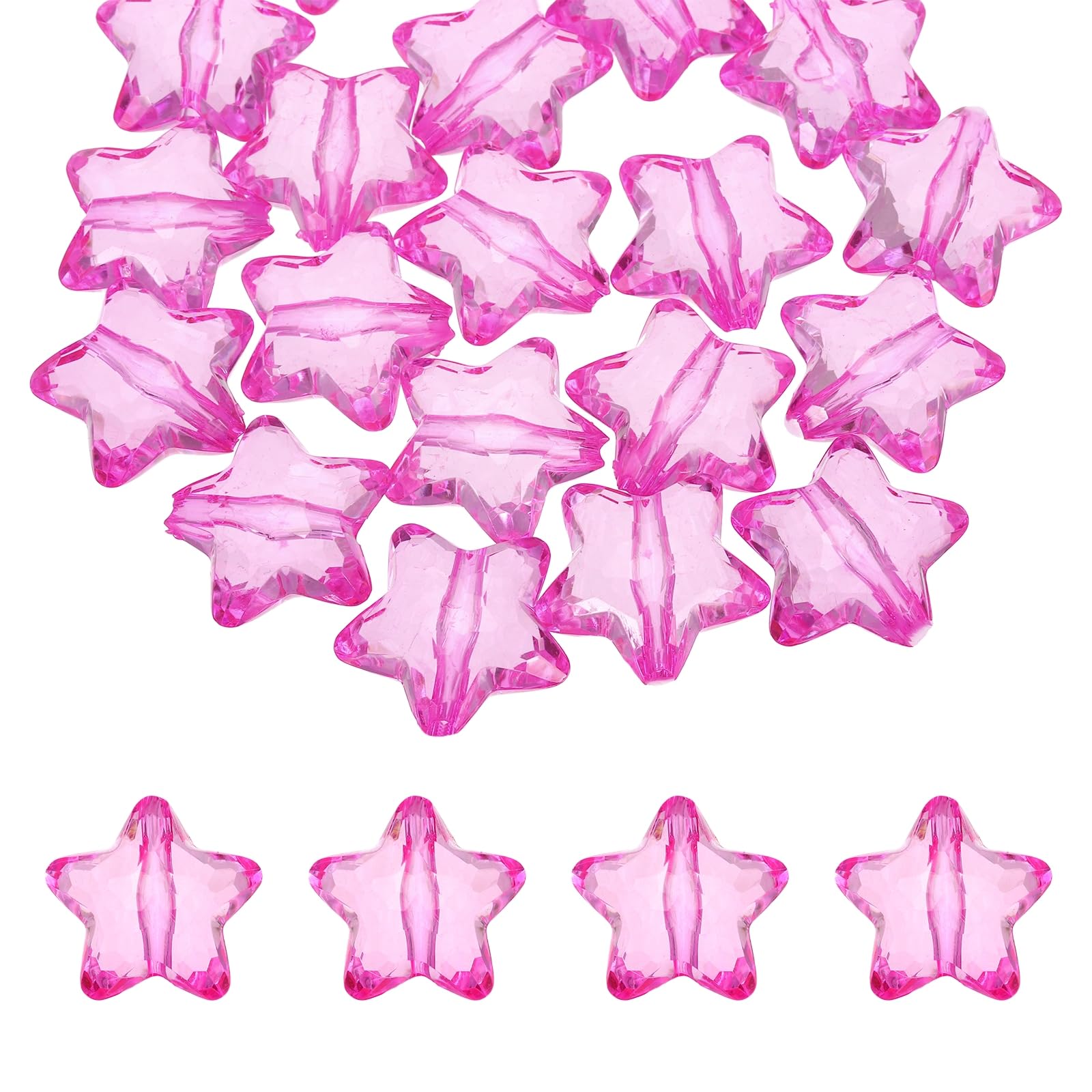 sourcing map 20pcs Acrylic Crystal Star Beads, 28mm Star Shape Clear Charm Faceted Beads for DIY Crafts Jewelry Making Bracelet Necklace Decor Key Chains, Light Rose Red