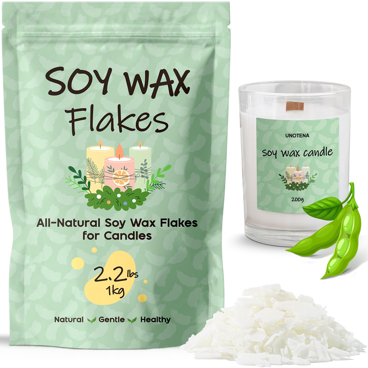 Cera di Soia per Candele 5kg, Cera Naturale Vegetale Fai da Te con Punto di Fusione Basso, Ideale per Creare Candele Fatte in Casa, 100% Naturale