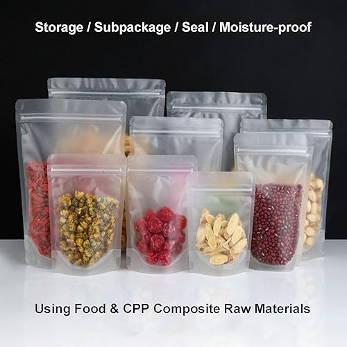 Miniatura 6 de HAOT - Paquete de 50 bolsas de alimentos con cremallera mate esmeriladas (no transparentes), bolsa de pie, bolsa resellable, bolsas de dulces de