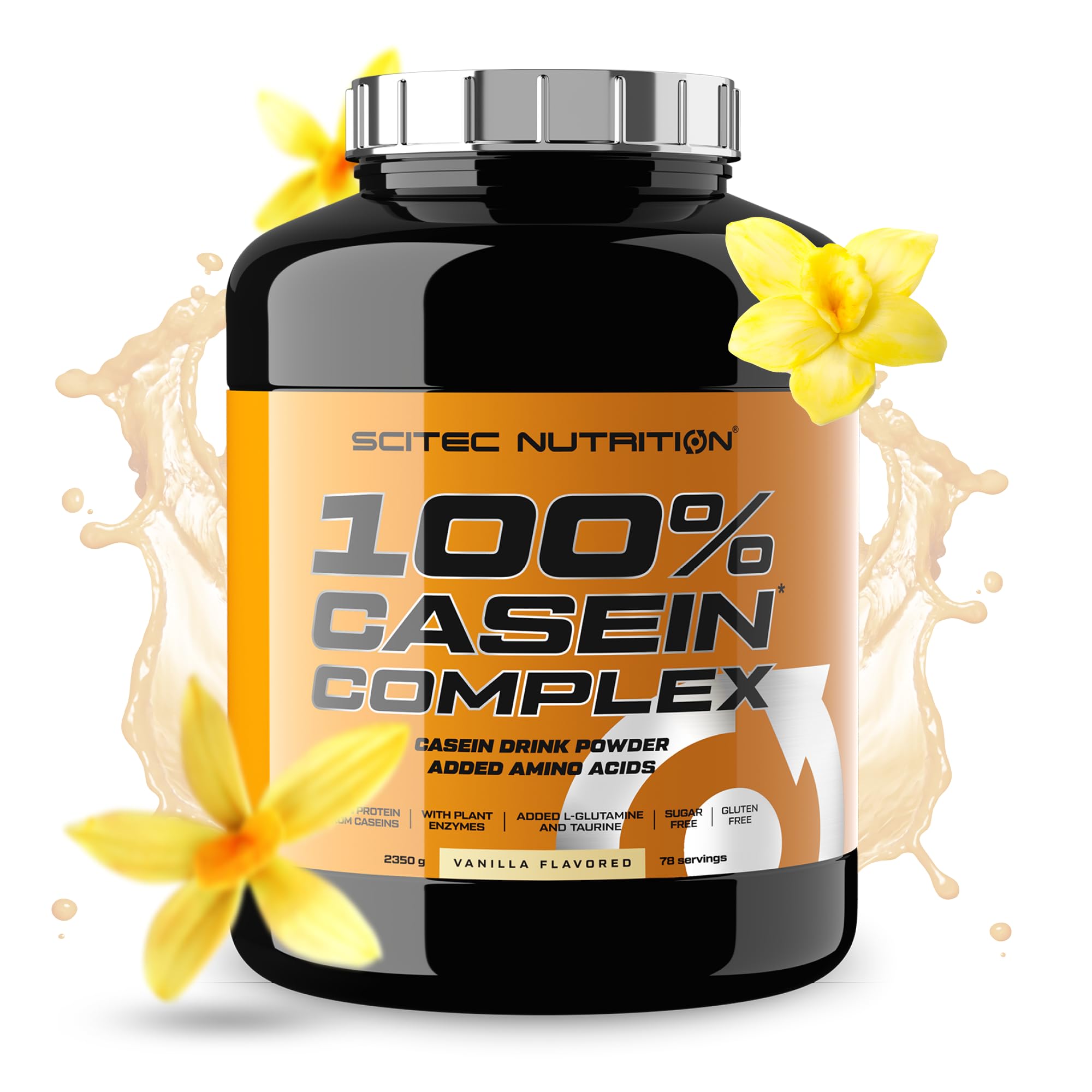 Scitec Nutrition 100% Casein Complex - Complejo de Caseína a base de Caseína Micelar - con L-Glutamina, Taurina y Enzimas Vegetales, 2,35 kg, Vainilla | Con caseinato de calcio y L-glutamina - Con enzimas vegetales añadidas - Azúcar, sin gluten - 2,35 kg,