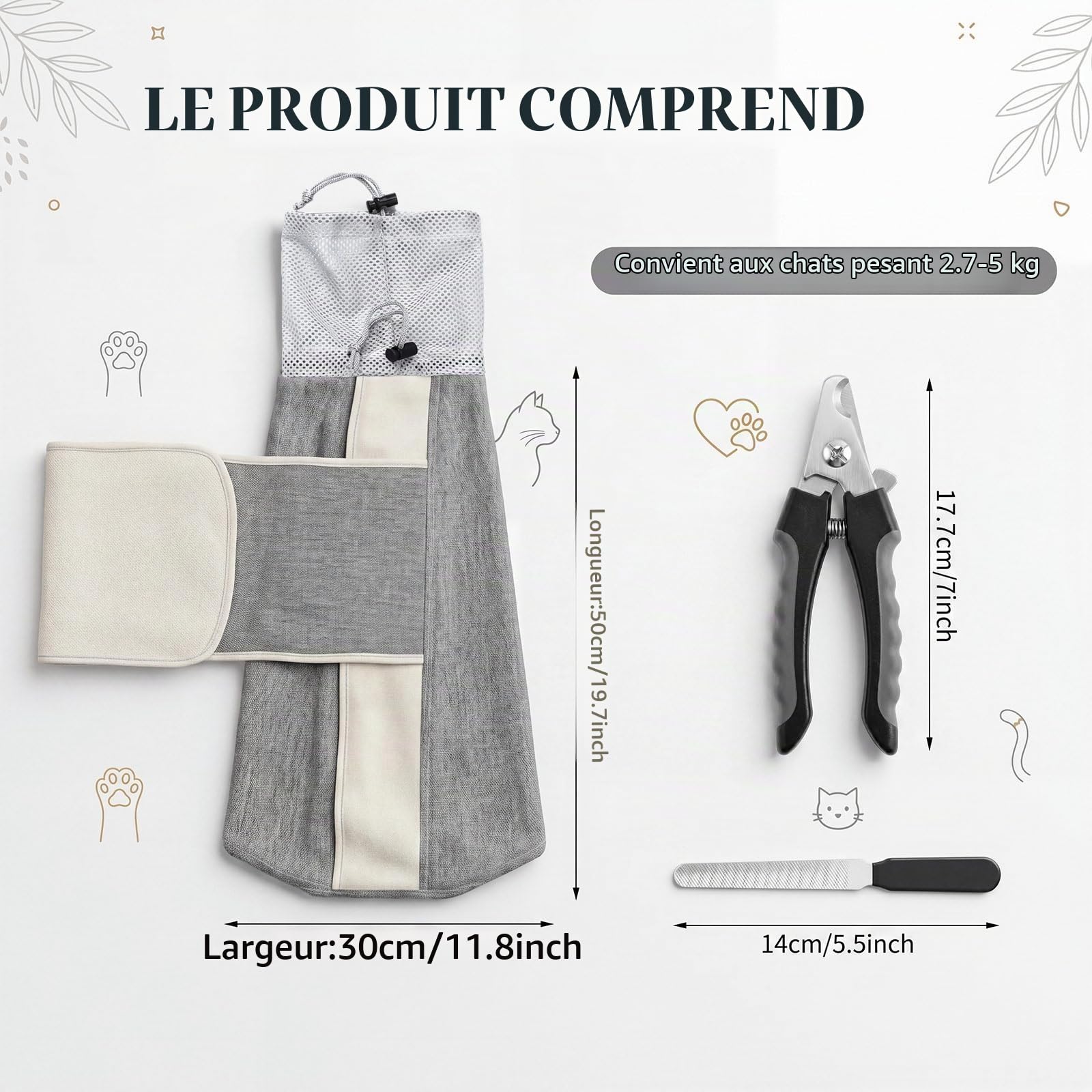 Hsei Rouleau de toilettage pour chat pour couper les ongles avec coupe-ongles et lime, taille S