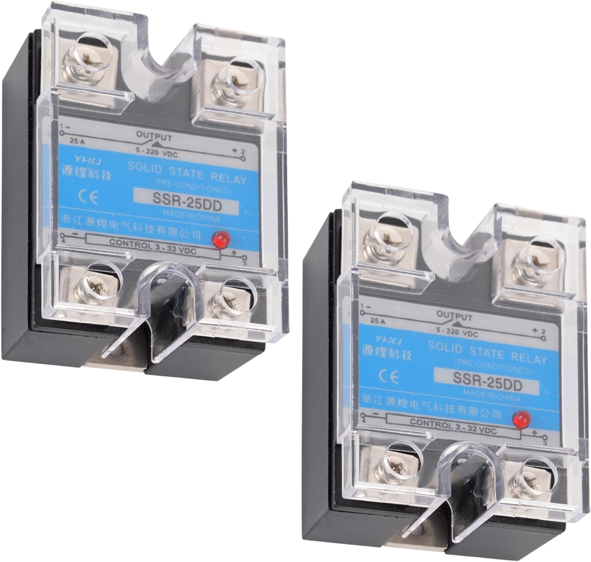 BlueStars Solid State Relay SSR-25DD DC to DC Input 3-32VDC to Output 5-200VDC 25A Single Phase Plastic Cover (Pack of 2)