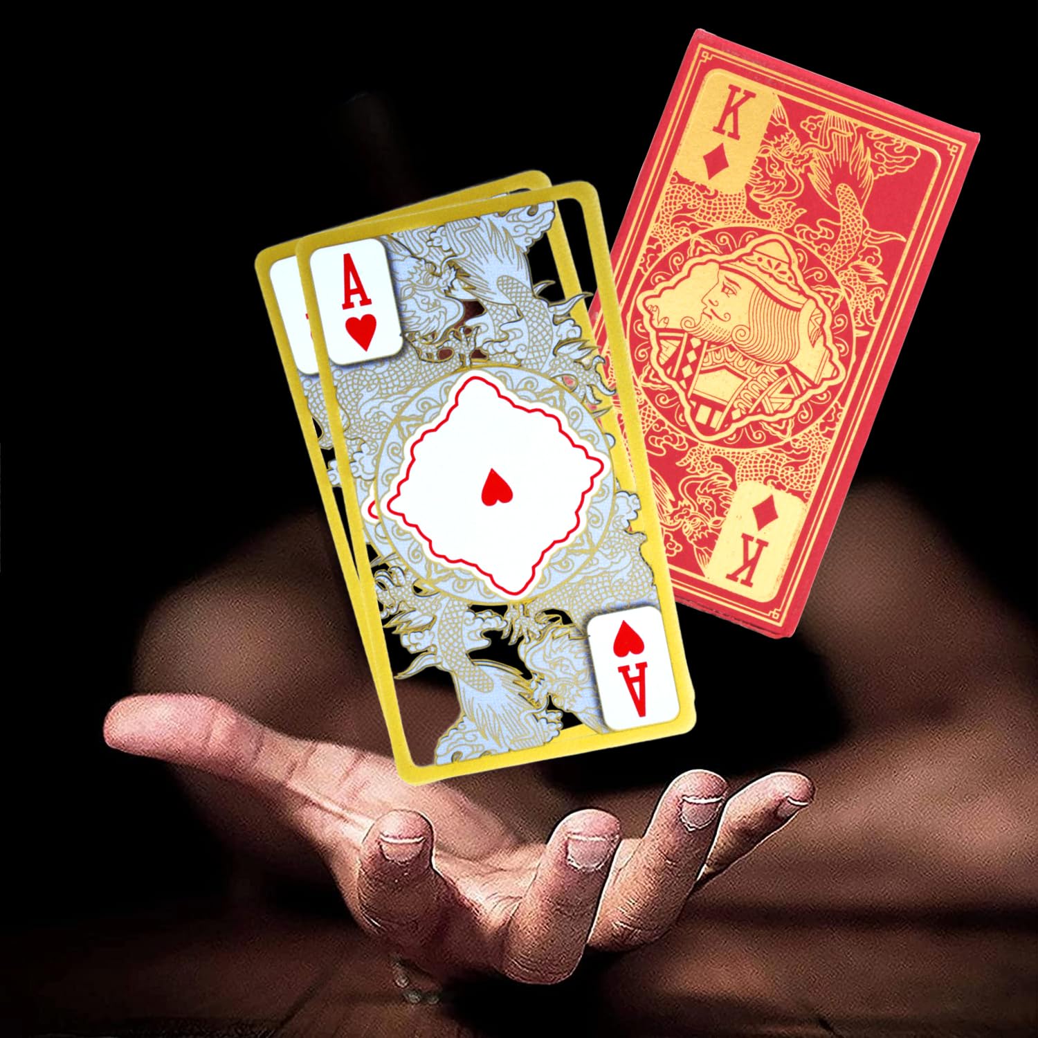 GOLD GAMES Transparent Plastic Playing Cards - Standard Deck of Cards, Waterproof, Transparent with Unique Dragon Design, Great for Poker -1 Deck (Red Box) (B0DFX1D9X9) Amazon Price History, Amazon Price Tracker