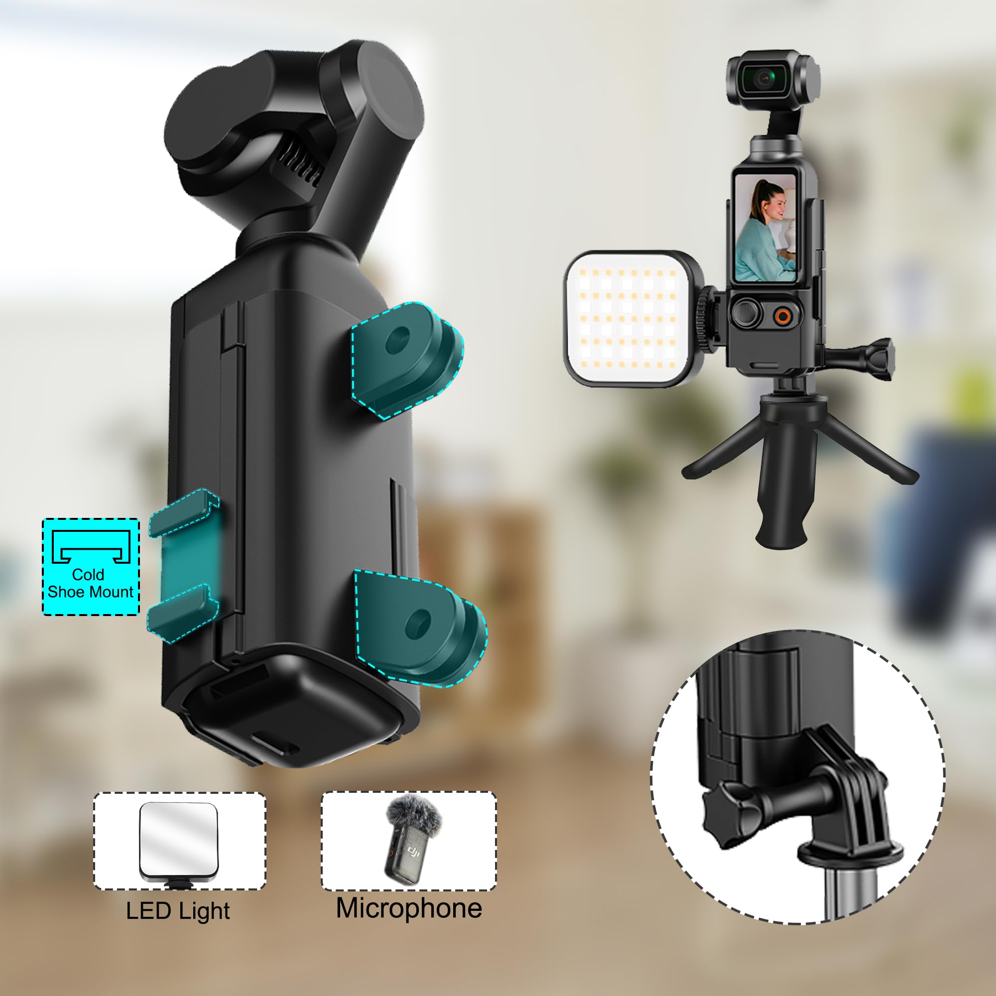 Boîtier Et Support Trépied Pour DJI Osmo Pocket 3 - Cadre Extension, Cold Shoe, Protection (HSU)