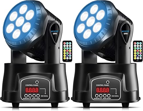 BETOPPER Mini iluminación de escenario RGBW, 7 x 8 W, luz de lavado de cabeza móvil, activada por sonido, control remoto DMX para fiestas, clubes,