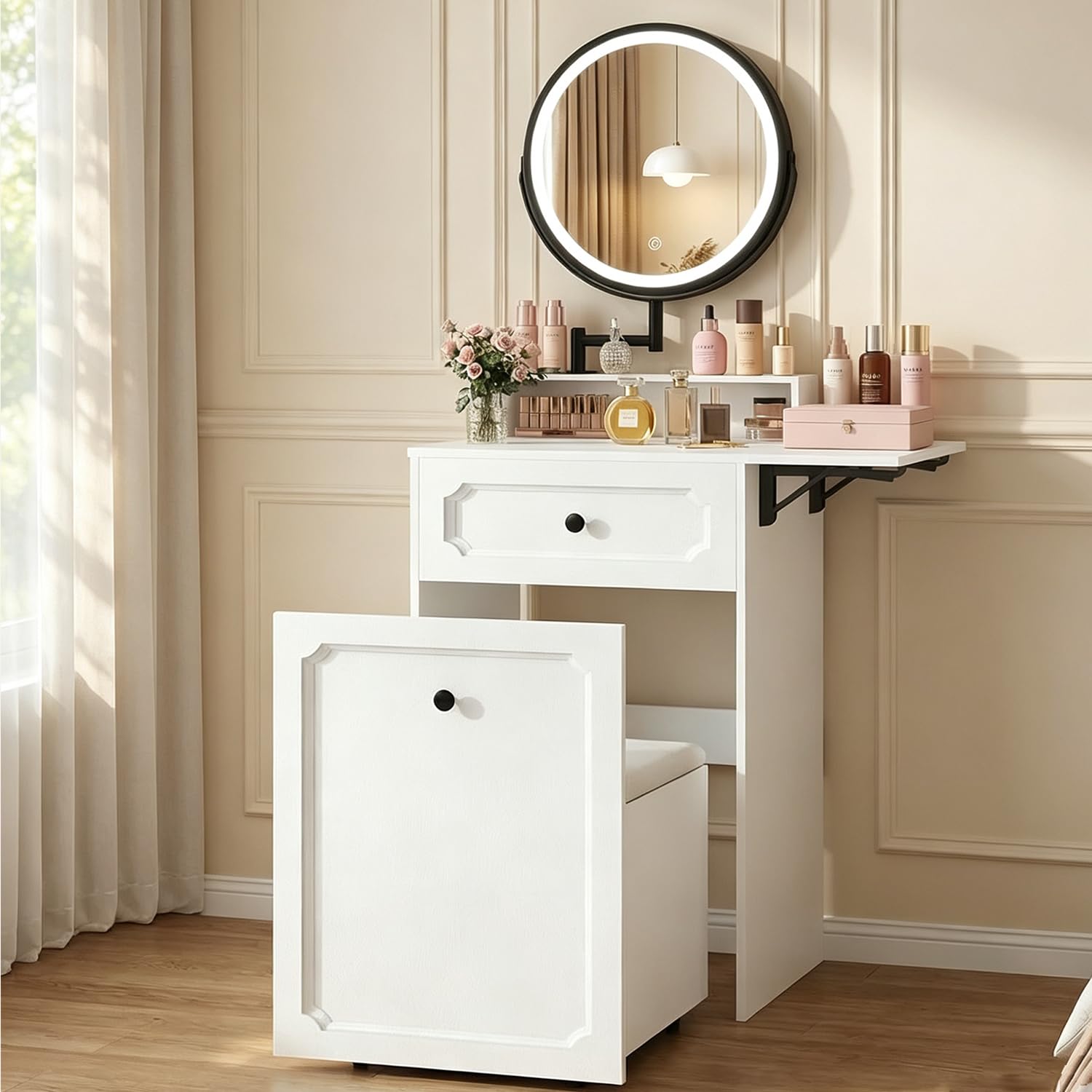 YOURLITE Small Dressing Table with LED Mirror, Compact Vanity Desk Set