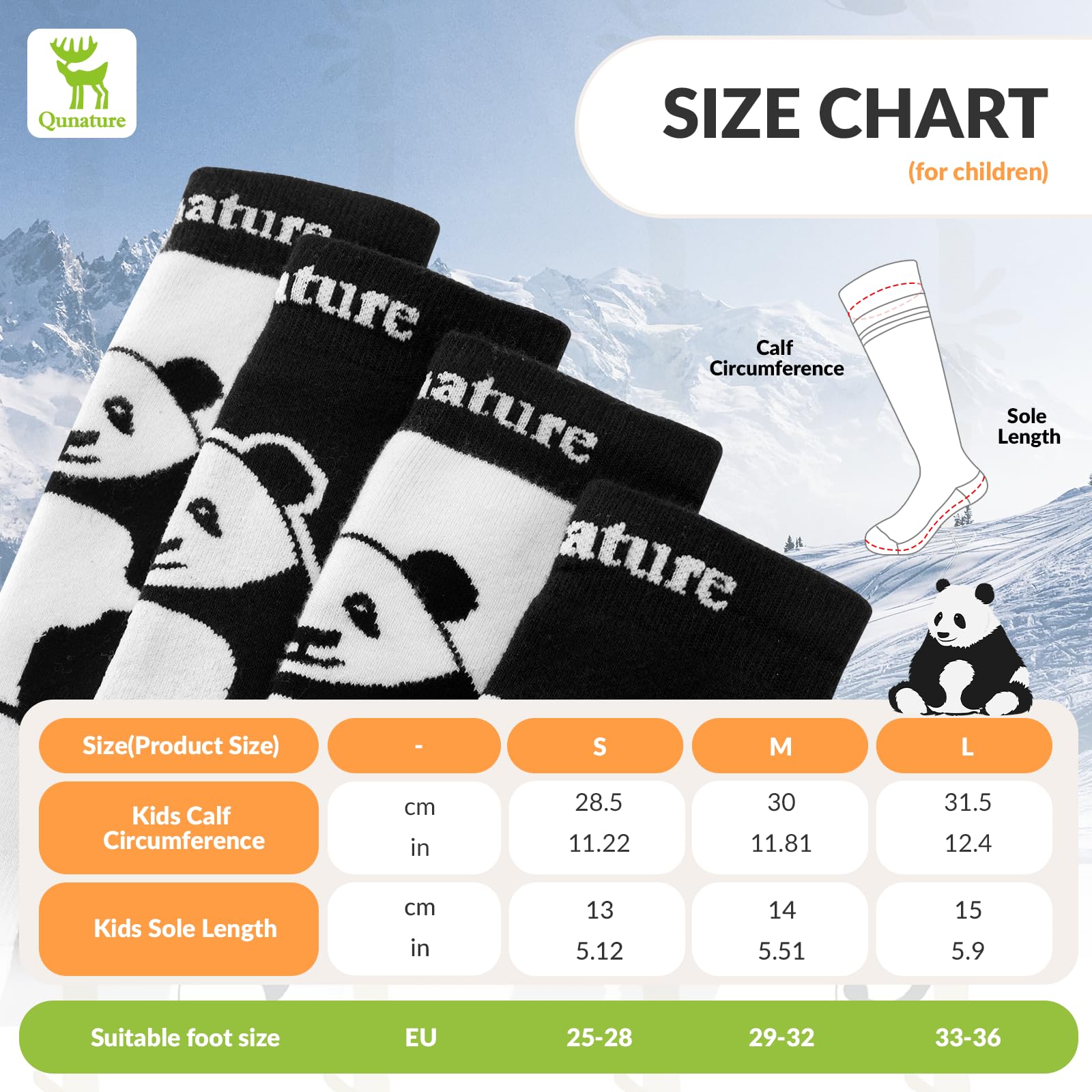Chaussettes Ski Enfant Fille Garçon Épais Panda Motif Haut Chaussettes Mollet Intérieur Hiver Laine Thermique Chaud Anti-Choc Ergonomique Snowboard Patinage Cyclisme