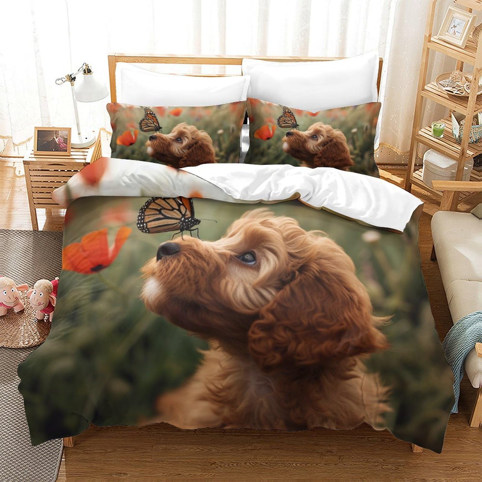 DNAVSOETR Cockapoo Duvet Cover 3 PCS Hotel Quality Quilt Cover Bedding Bed Covers with Pillowcases with Zipper Closure Hypoallergenic Soft Breathable Microfiber Super King（260x220cm）