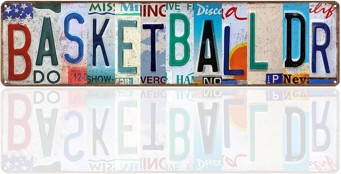 peiyeety Vintage Basketball Metal Tin Sign, Wall Art Decor, Sports Accent for Boys Bedroom Home Bar Gym Man Cave Garage Indoor Outdoor Zones 4x16 Inch