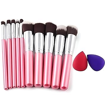 AVTY Professional Makeup Brush Set with Beauty Blender - 10pcs Brushes + 2pc Sponge - Perfect for Foundation, Eyeliner & Eyeshadow Application