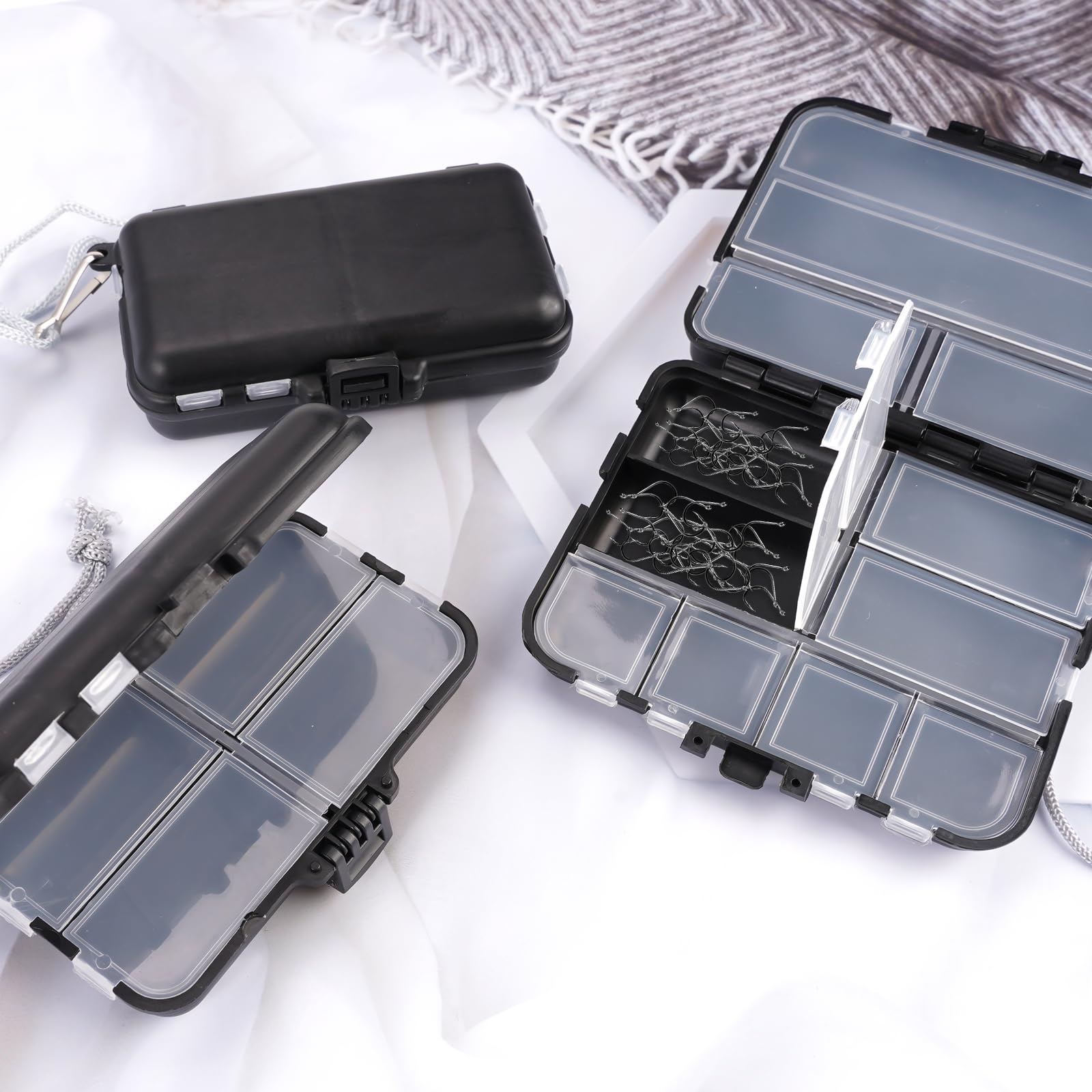3 Piezas Caja de Aparejos de Plástico de Doble, 9 y 12 Compartimentos, Portátil Caja de Almacenamiento para Señuelos con Compartimentos Ajustables, para Almacenar Cebos y Accesorios de Pesca