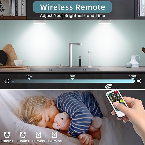 Miniatura 11 de Luces LED de armario - luz de disco de lámpara de movimiento inalámbrica, nueva versión de la lámpara de pie recargable por USB con control remoto