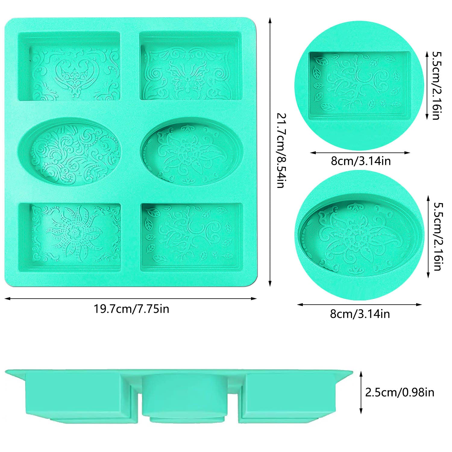 Stampi In Silicone Per Sapone 2 Pezzi 6 Cavità - Forme Rettangolari E Ovali Per Fai Da Te, Cioccolato, Torte, Cottura, Riutilizzabili - 3