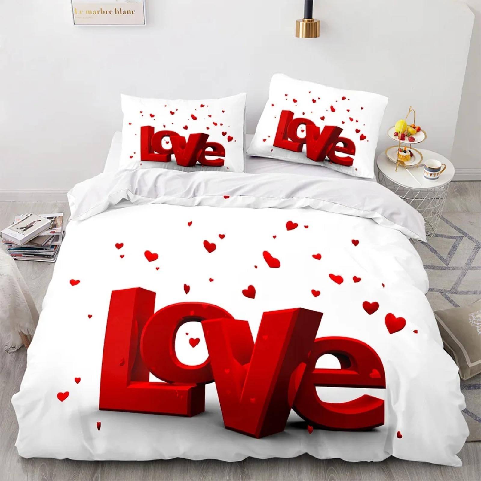 Housse de couette queen blanche et romantique pour partager des nuits pleines d'amour