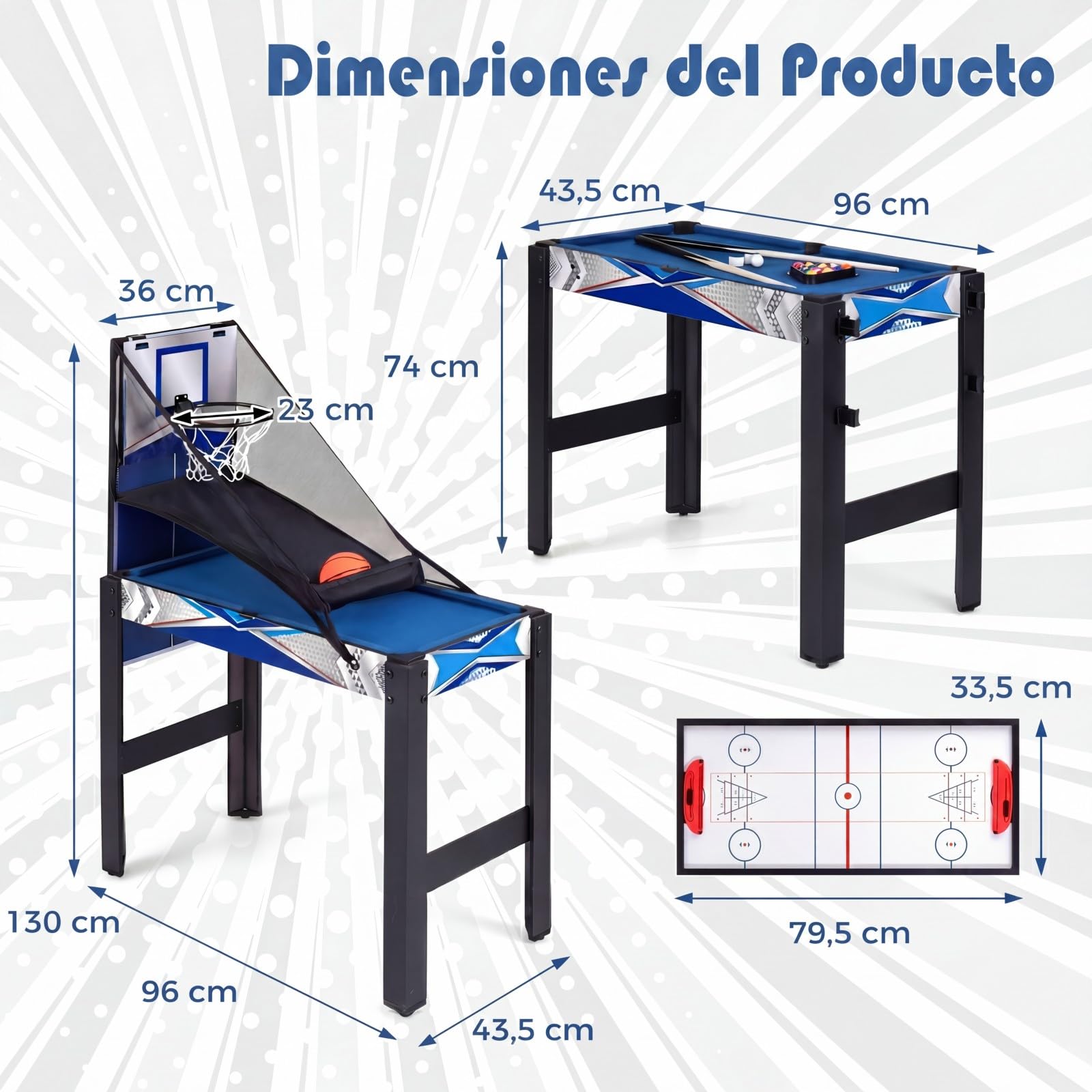 GOPLUS Mesa de Juegos 6 en 1, Mesa Multijuegos Combinada de Billar Hockey Baloncesto Ping Pong Bolos Shuffle, Patas de Metal, Diseño Apilable, Juego Arcade para Adultos y Niños, 96 x 43,5 x 74 cm
